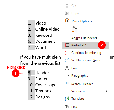 Correct Automatic Numbering In Numbered Lists Ms Word